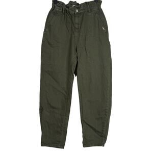 NWT Zara Paper Bag Relaxed Baggy Jeans Pants Bunched Waist Pockets 4 Khaki Green